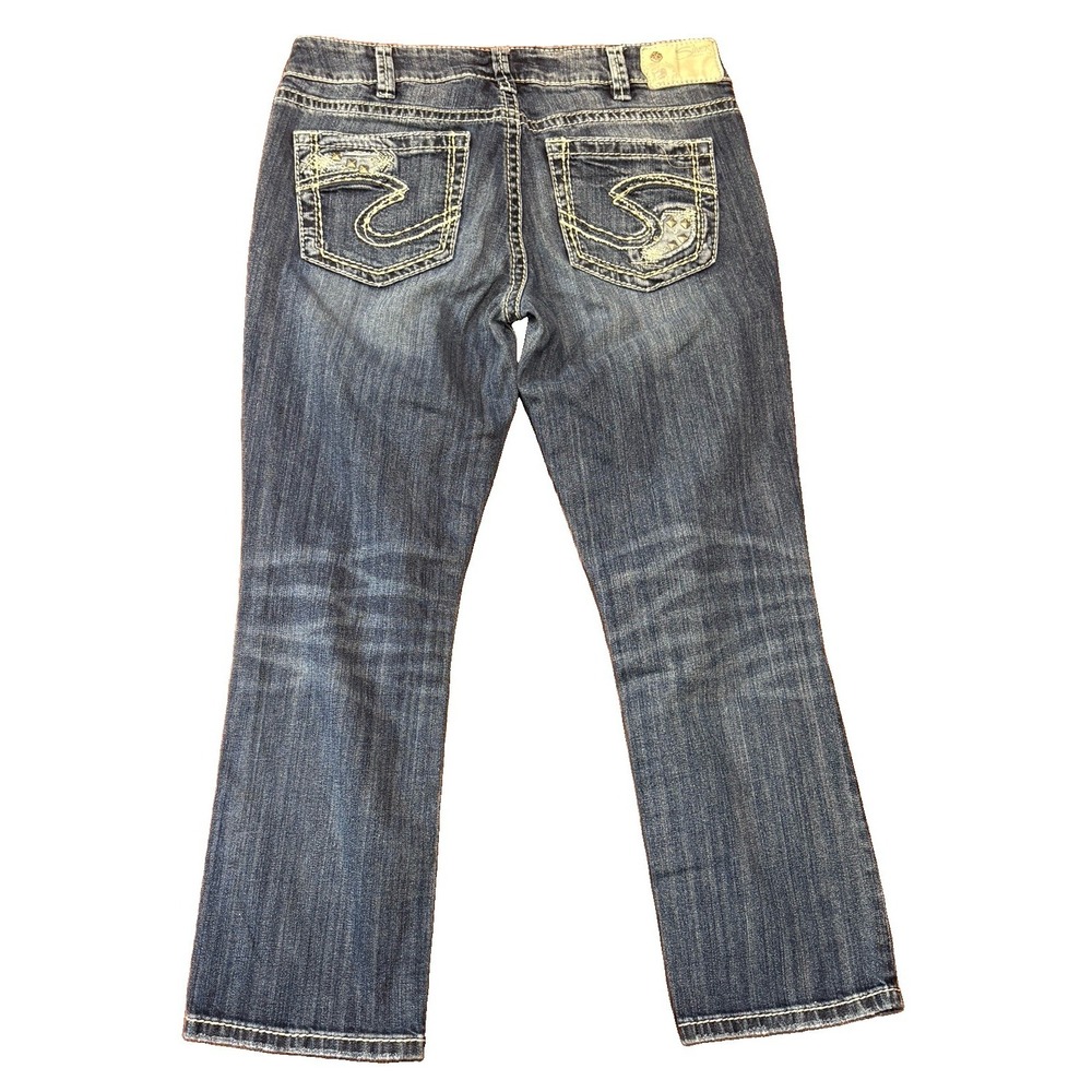 Silver Suki Jeans Women's Embroidered Blue Denim Size 30 x 30 Rhinestones